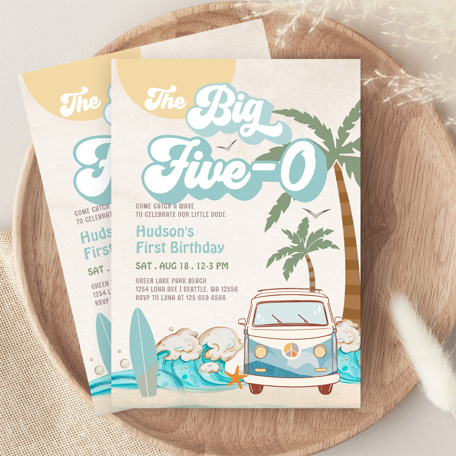 Retro Boy The Big Five 0 Surfing 50th Birthday Invitation - Image 9