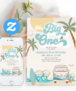 Retro Boy The Big One Surfing 1st Birthday Party Invitation