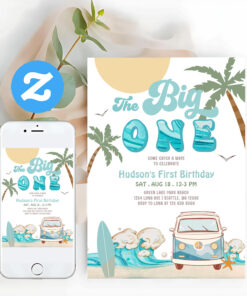 Retro Boy The Big One Surfing 1st Birthday Party Invitation