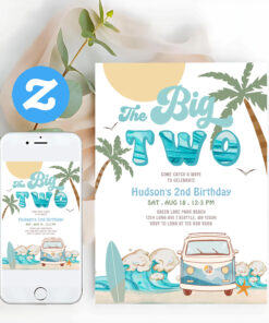 Retro Boy The Big Two Surfing 2nd Birthday Party Invitation