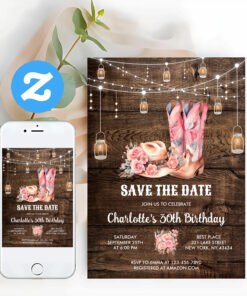 Rustic Wood Western Save The Date Cowgirl Birthday Invitation