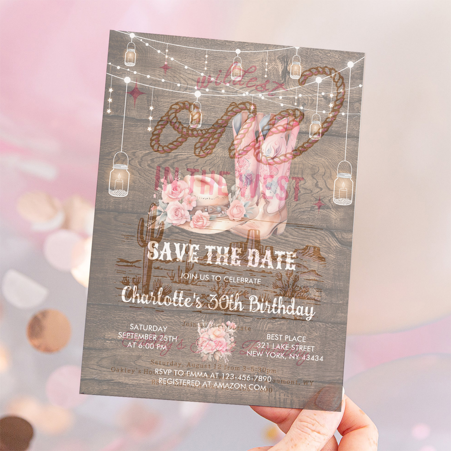 Rustic Wood Western Save The Date Cowgirl Birthday Invitation - Image 12