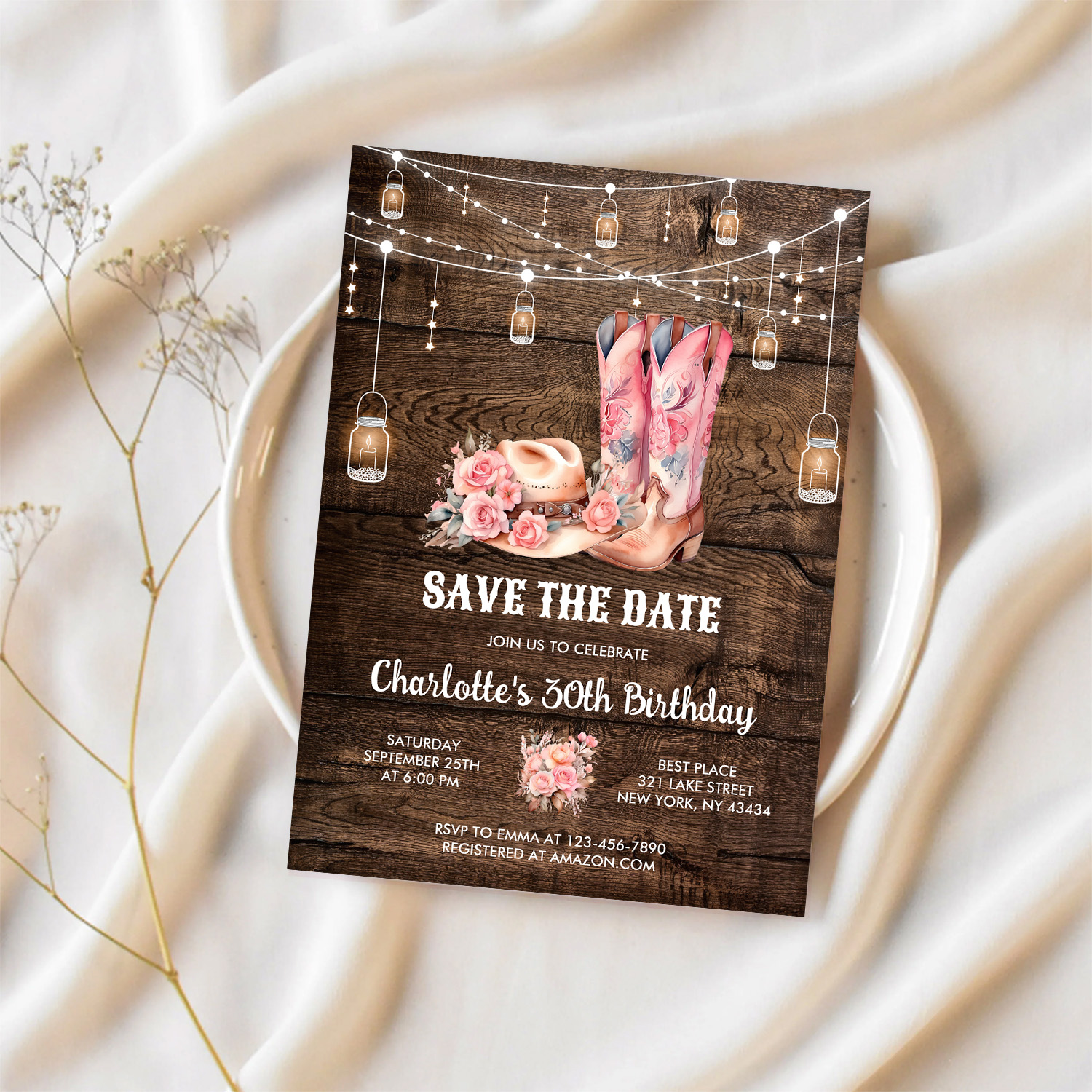 Rustic Wood Western Save The Date Cowgirl Birthday Invitation - Image 2