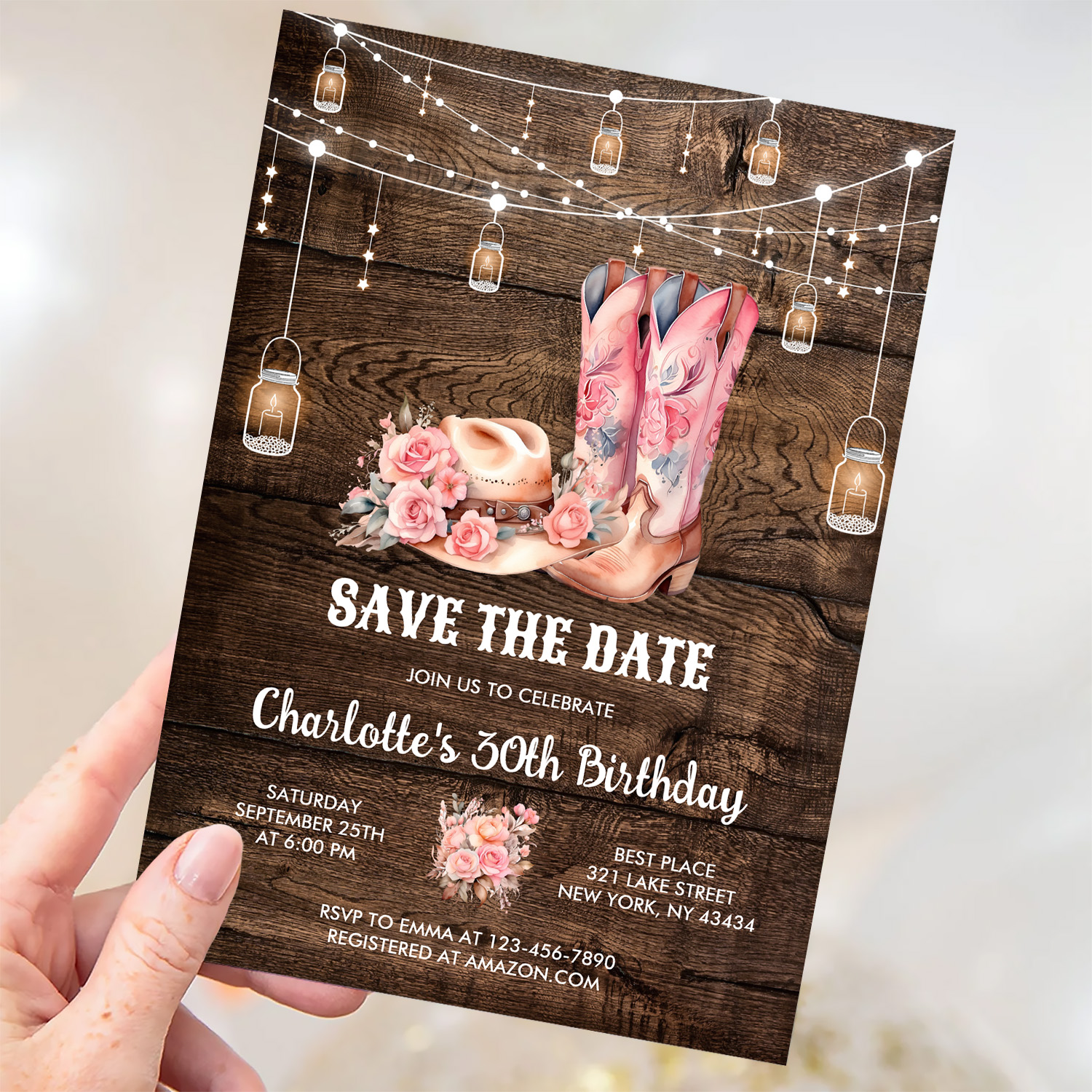 Rustic Wood Western Save The Date Cowgirl Birthday Invitation - Image 3