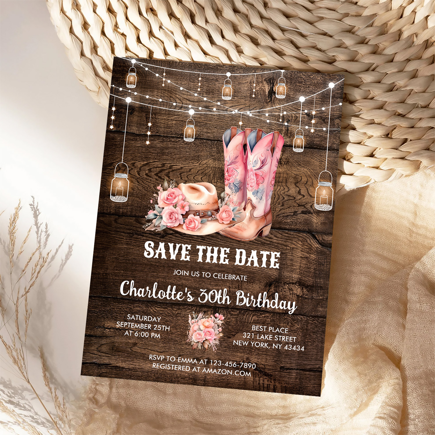 Rustic Wood Western Save The Date Cowgirl Birthday Invitation - Image 4