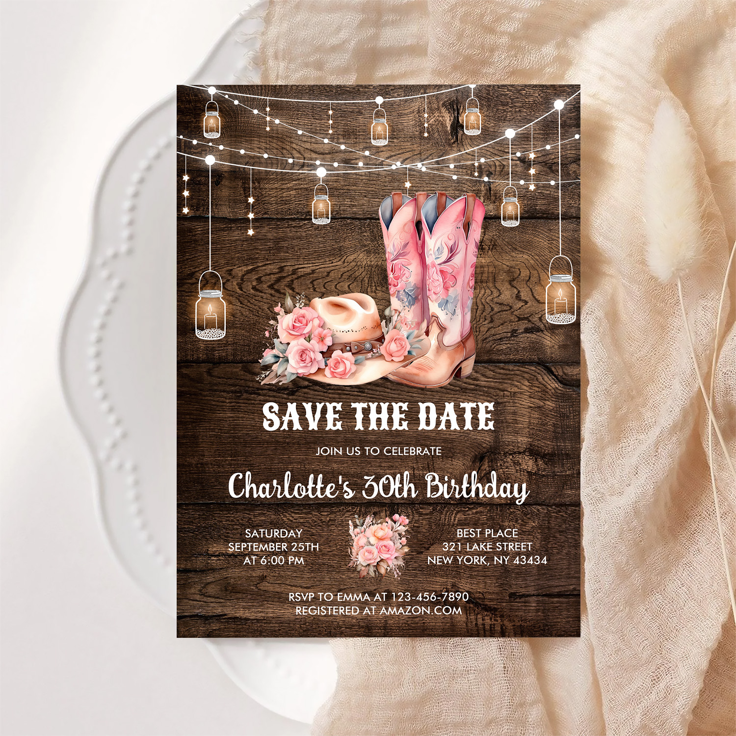 Rustic Wood Western Save The Date Cowgirl Birthday Invitation - Image 6