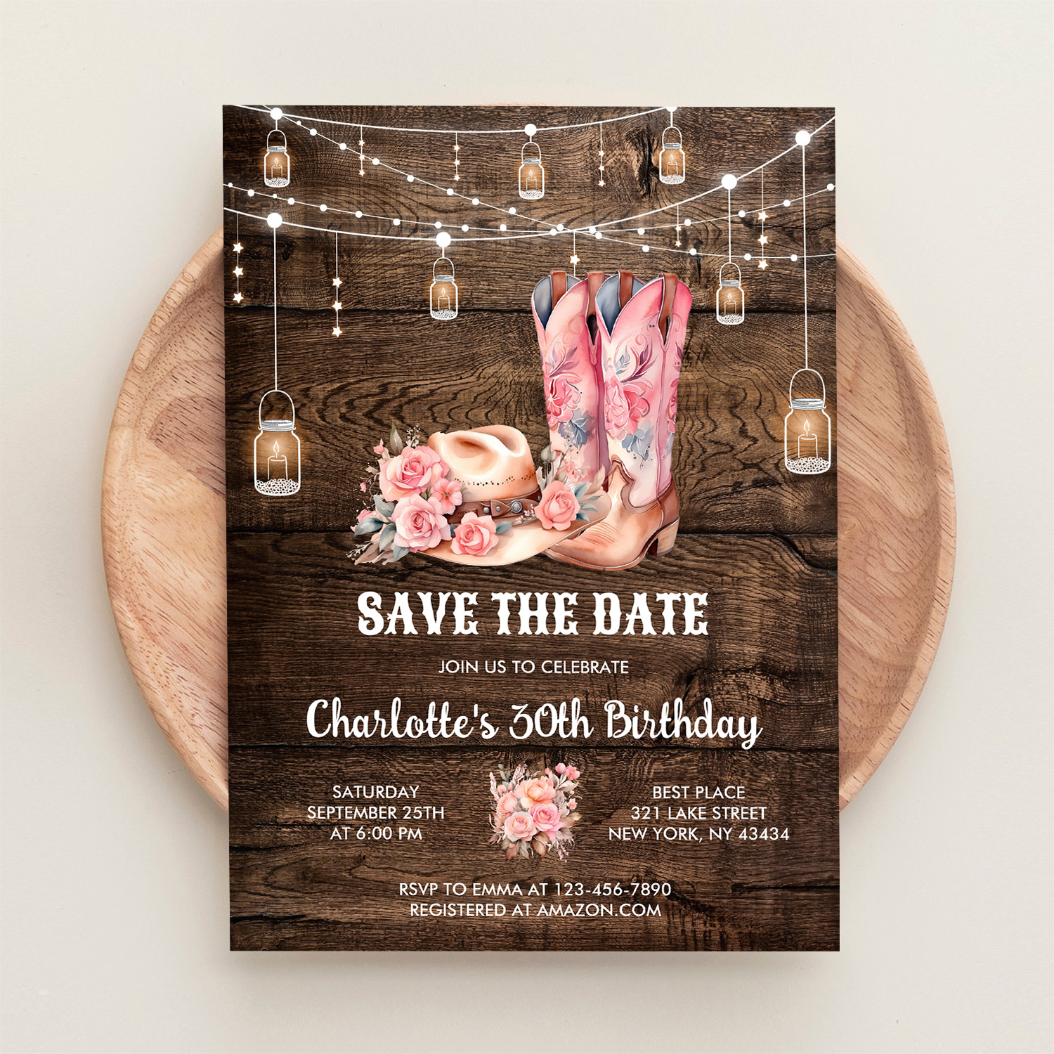 Rustic Wood Western Save The Date Cowgirl Birthday Invitation - Image 7