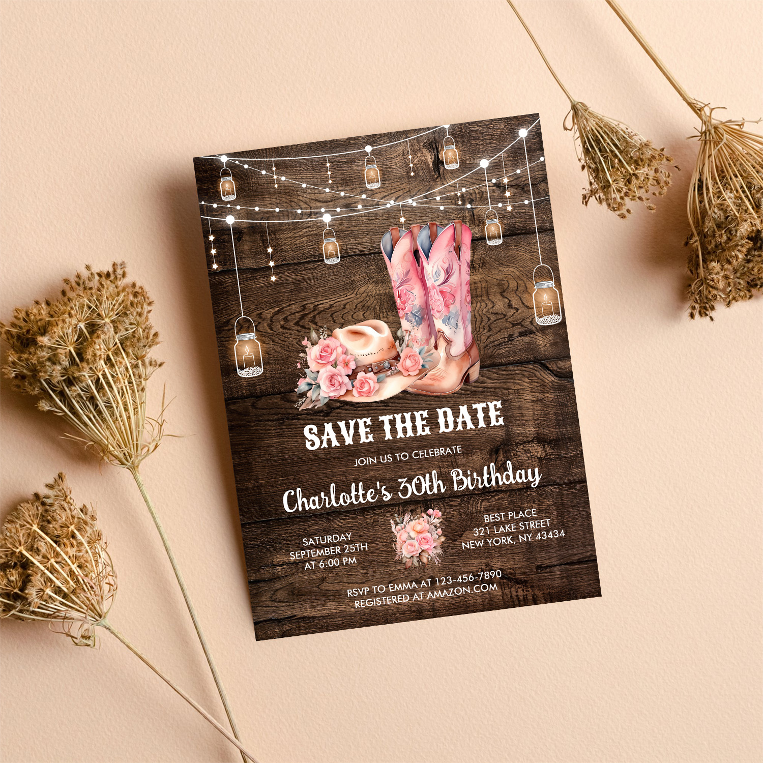 Rustic Wood Western Save The Date Cowgirl Birthday Invitation - Image 8