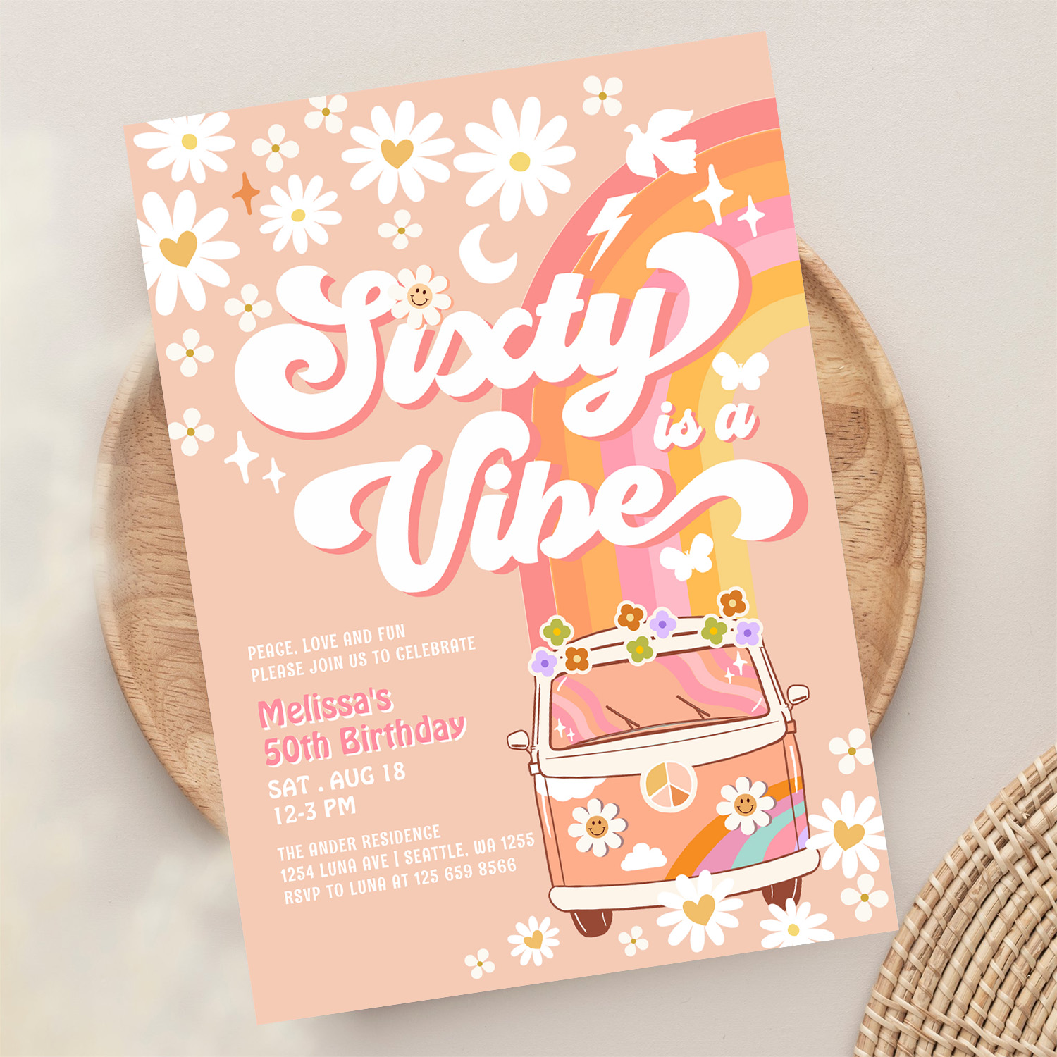 Seventy Is A Vibe 70th Bright Pink Birthday Groovy Invitation - Image 13