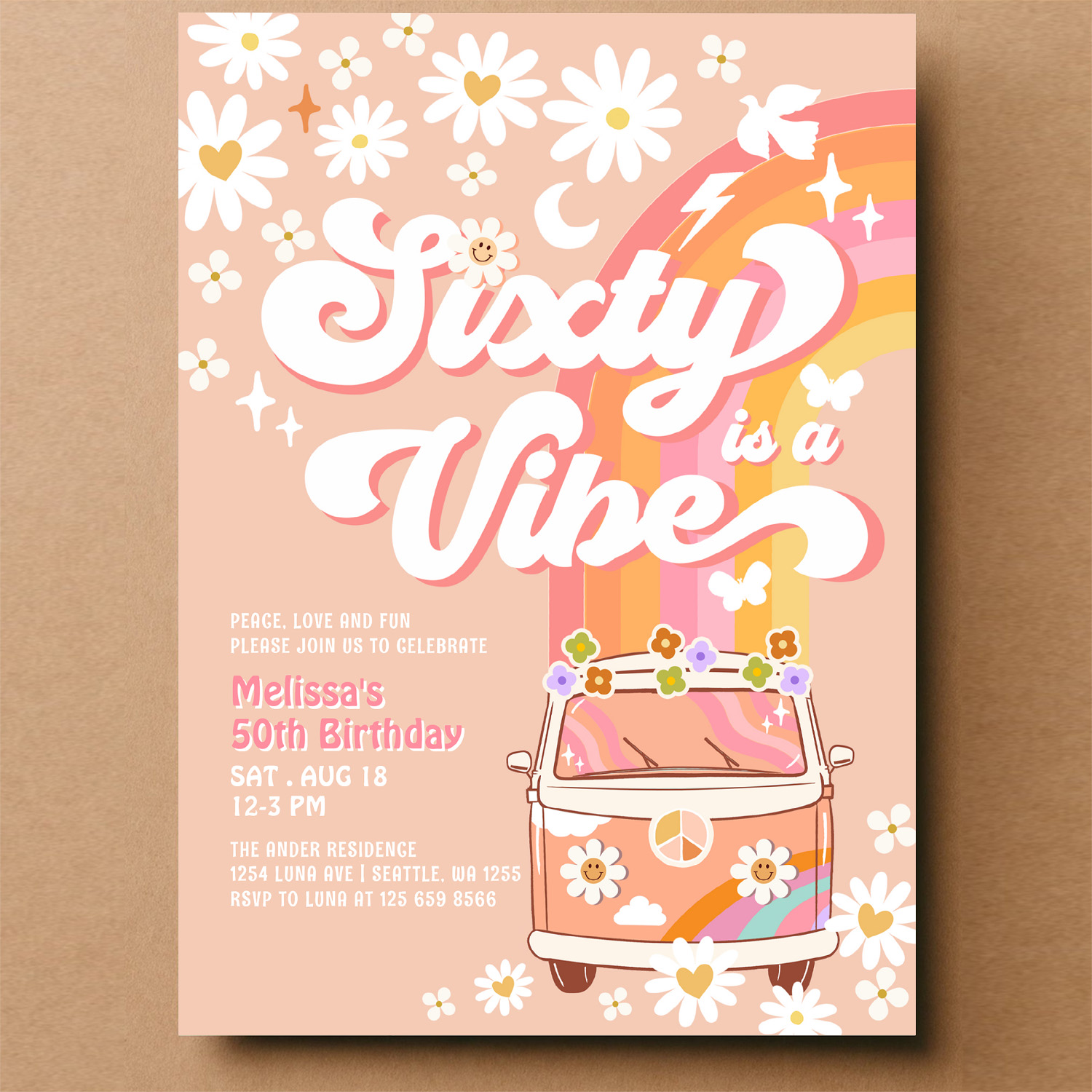 Seventy Is A Vibe 70th Bright Pink Birthday Groovy Invitation - Image 14