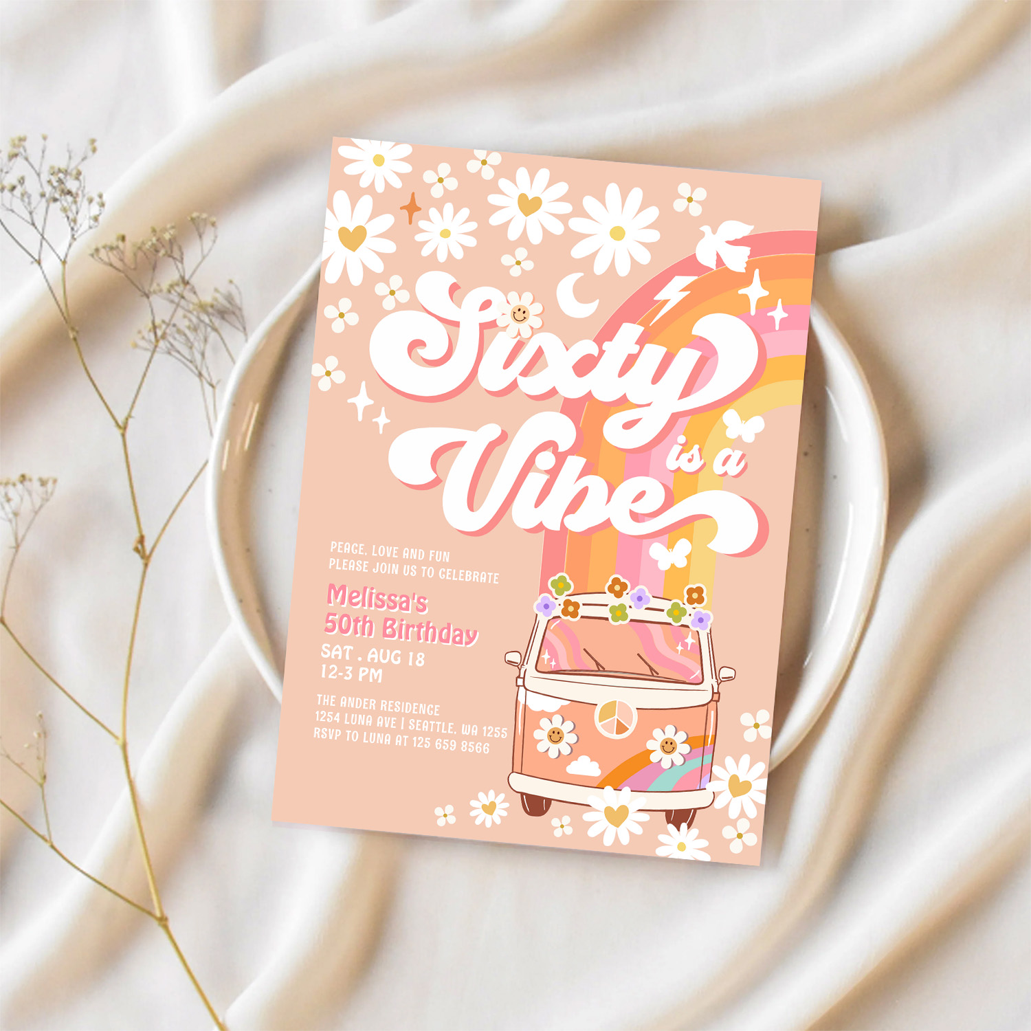 Seventy Is A Vibe 70th Bright Pink Birthday Groovy Invitation - Image 2