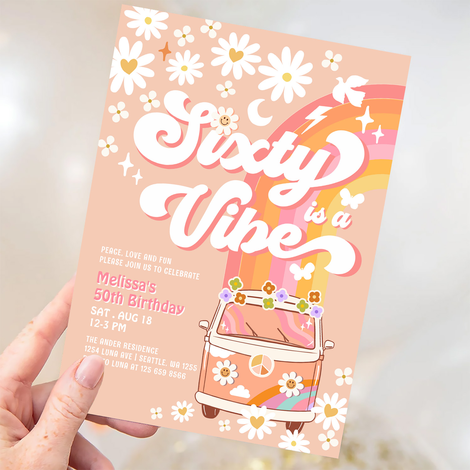 Seventy Is A Vibe 70th Bright Pink Birthday Groovy Invitation - Image 3