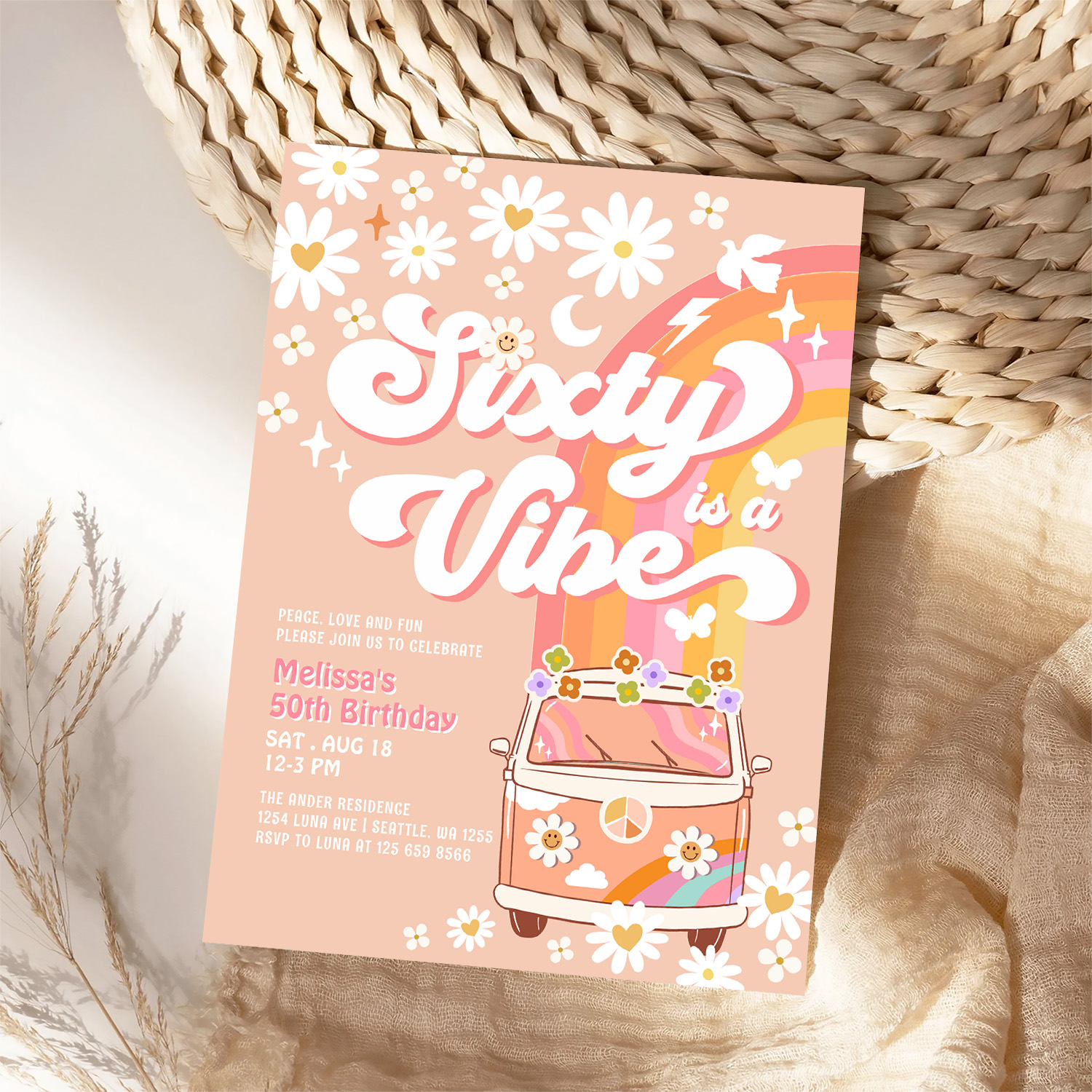 Seventy Is A Vibe 70th Bright Pink Birthday Groovy Invitation - Image 4