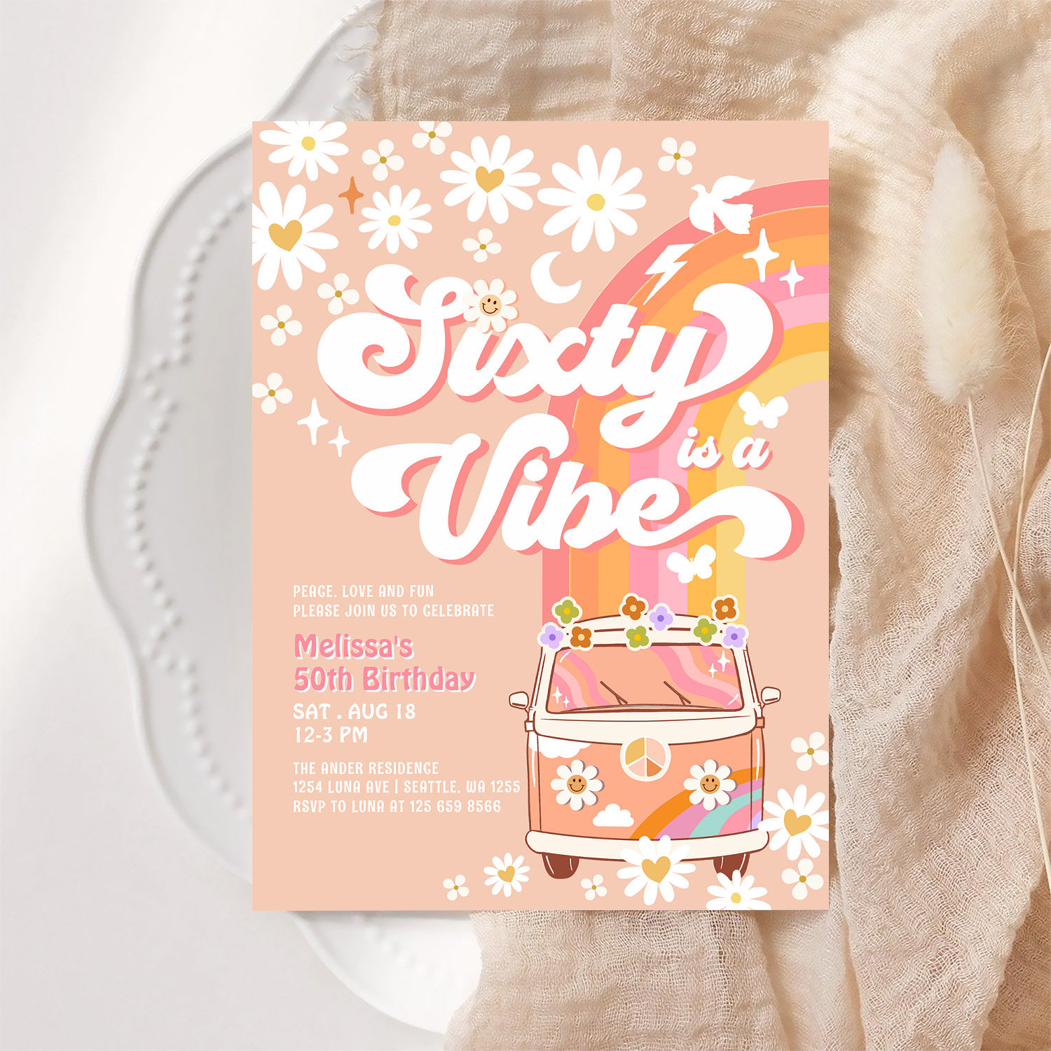 Seventy Is A Vibe 70th Bright Pink Birthday Groovy Invitation - Image 6