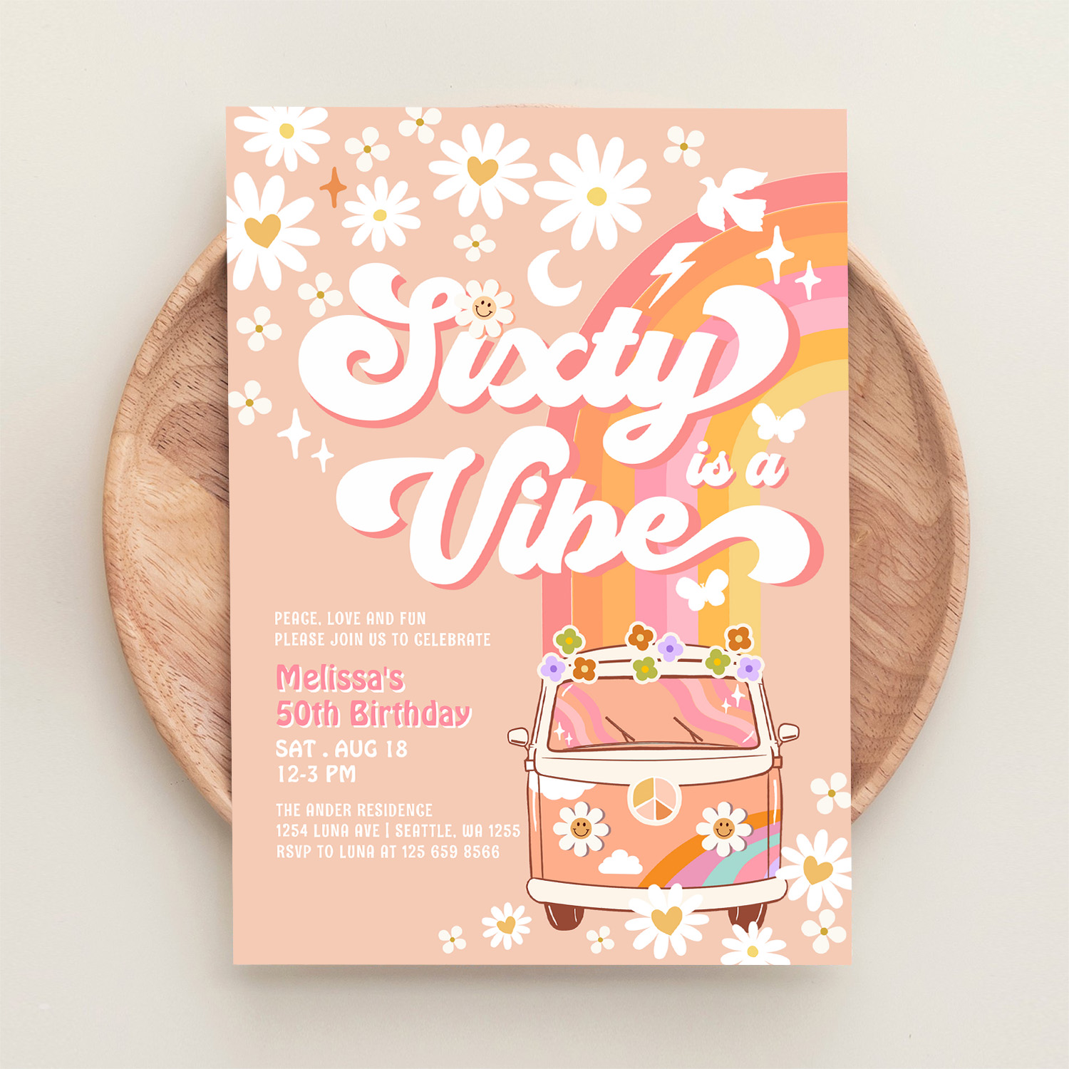 Seventy Is A Vibe 70th Bright Pink Birthday Groovy Invitation - Image 7