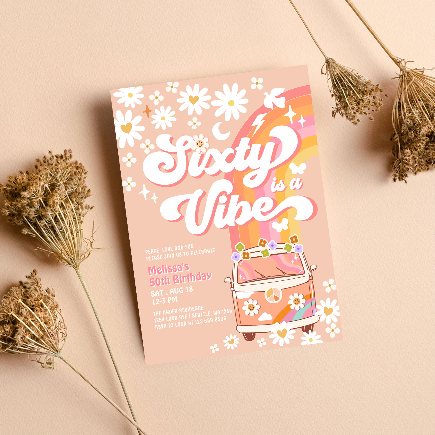 Seventy Is A Vibe 70th Bright Pink Birthday Groovy Invitation - Image 8