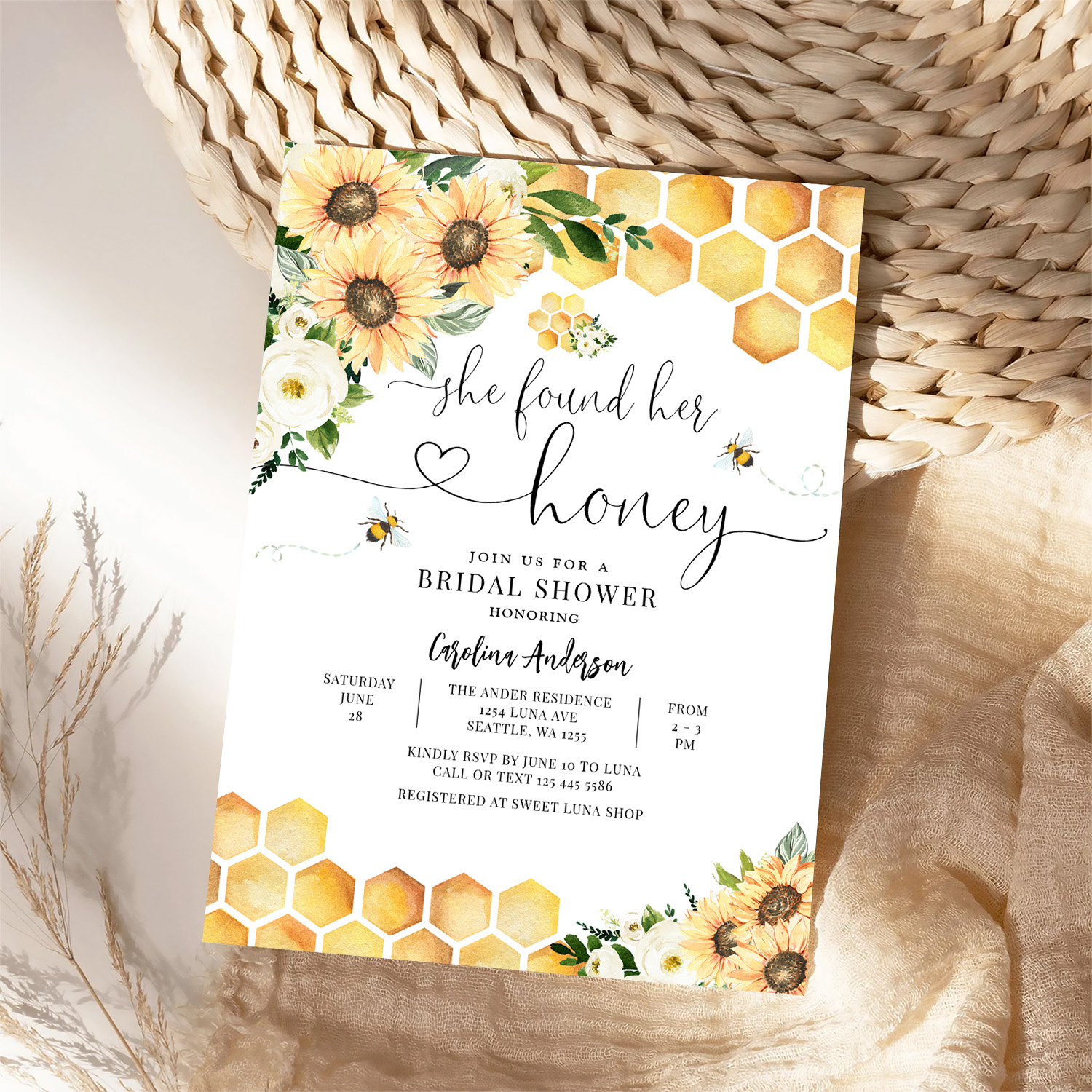 She Found Her Honey Rustic Bridal Wedding Shower Invitation - Image 4