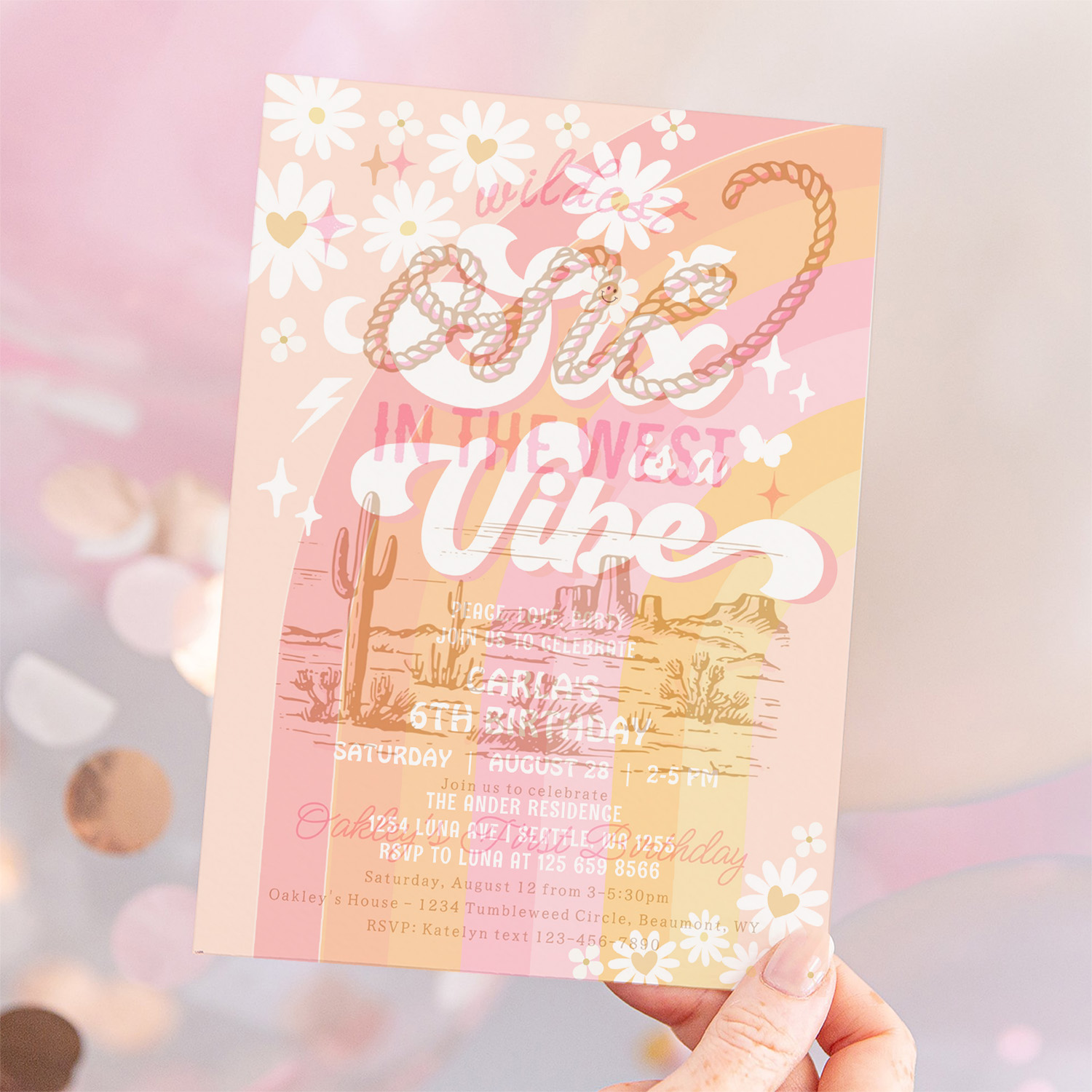 Six Is A Vibe Daisy 6th Groovy Birthday Invitation - Image 12