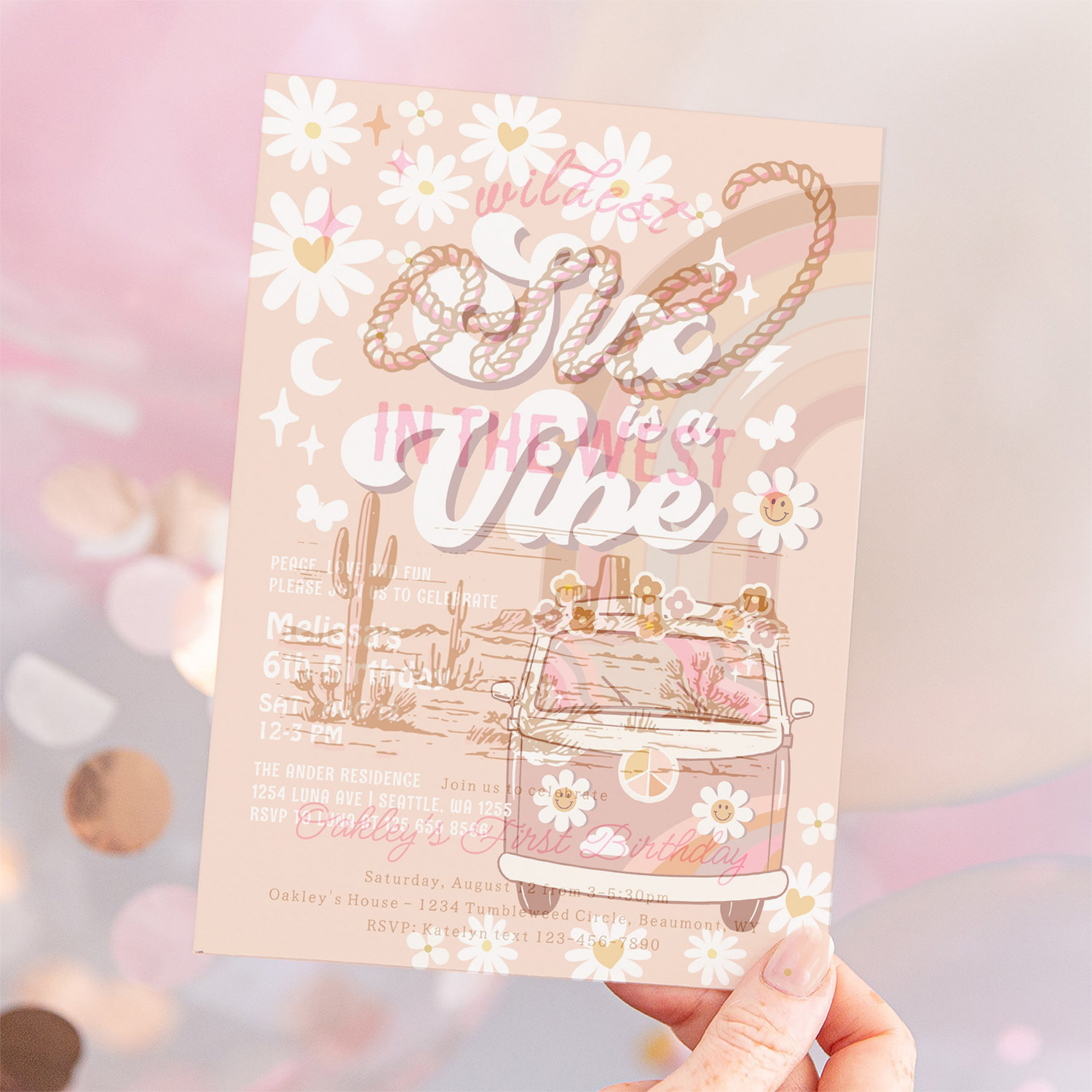 Six Is A Vibe Daisy Beige Cream 6th Birthday Invitation - Image 12