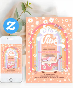 Six Is A Vibe Daisy Groovy Hippie 6th Birthday Invitation