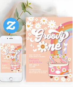 Sixty Is A Vibe Pink Daisy Rainbow 60th Birthday Invitation