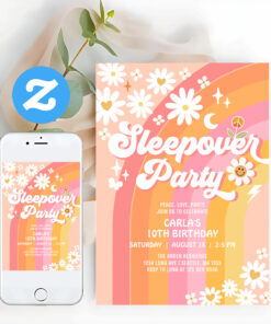 Sleepover Party Daisy Retro Hippie Birthday Invitation