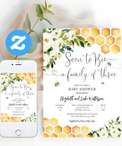 Soon To Bee A Family Of Three Baby Shower Invitation