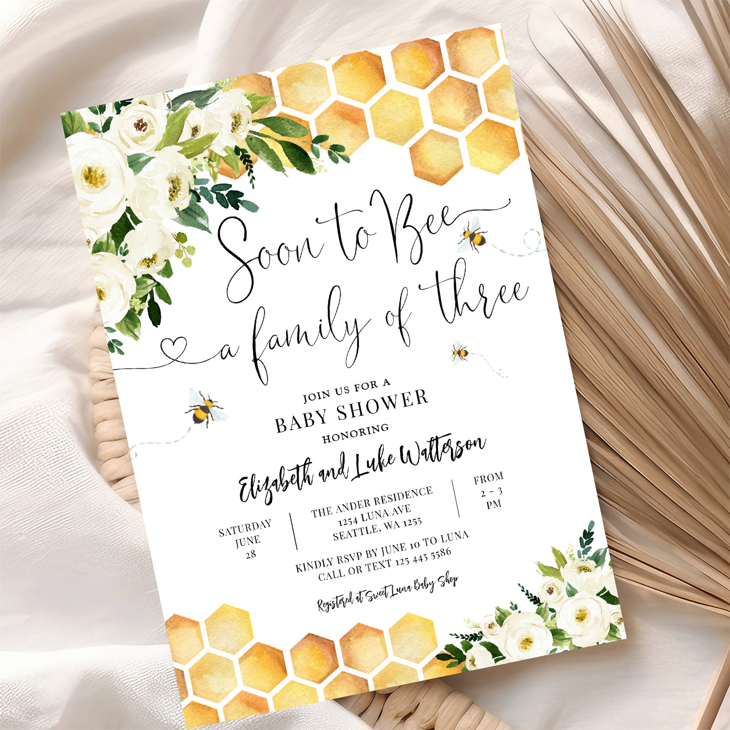 Soon To Bee A Family Of Three Baby Shower Invitation - Image 10