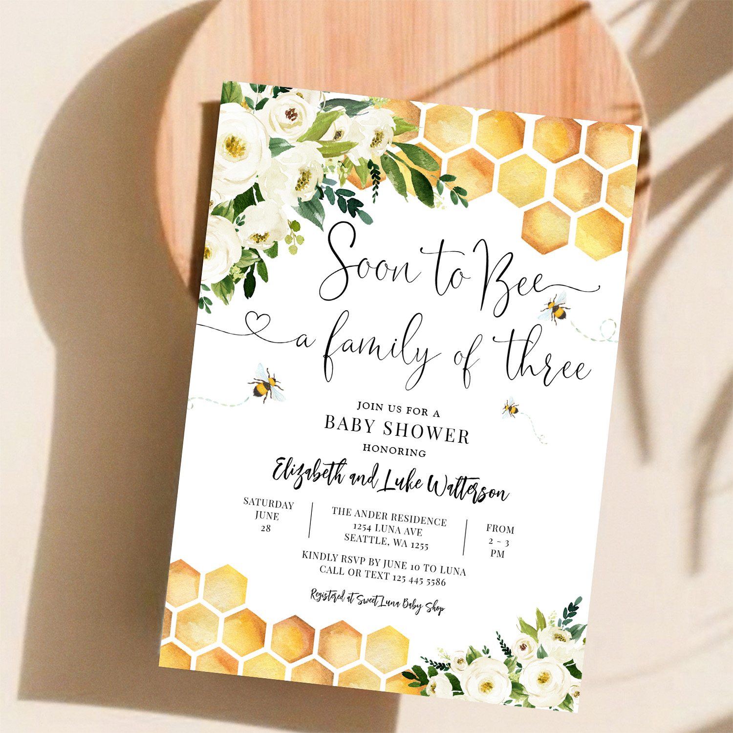 Soon To Bee A Family Of Three Baby Shower Invitation - Image 11