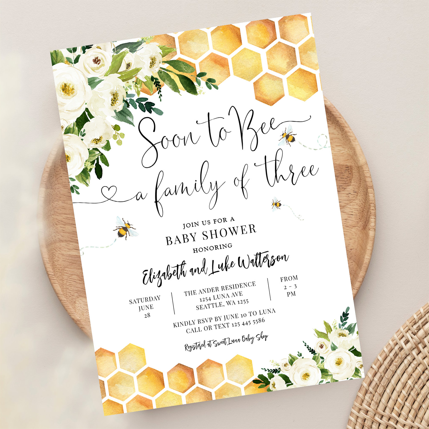 Soon To Bee A Family Of Three Baby Shower Invitation - Image 13