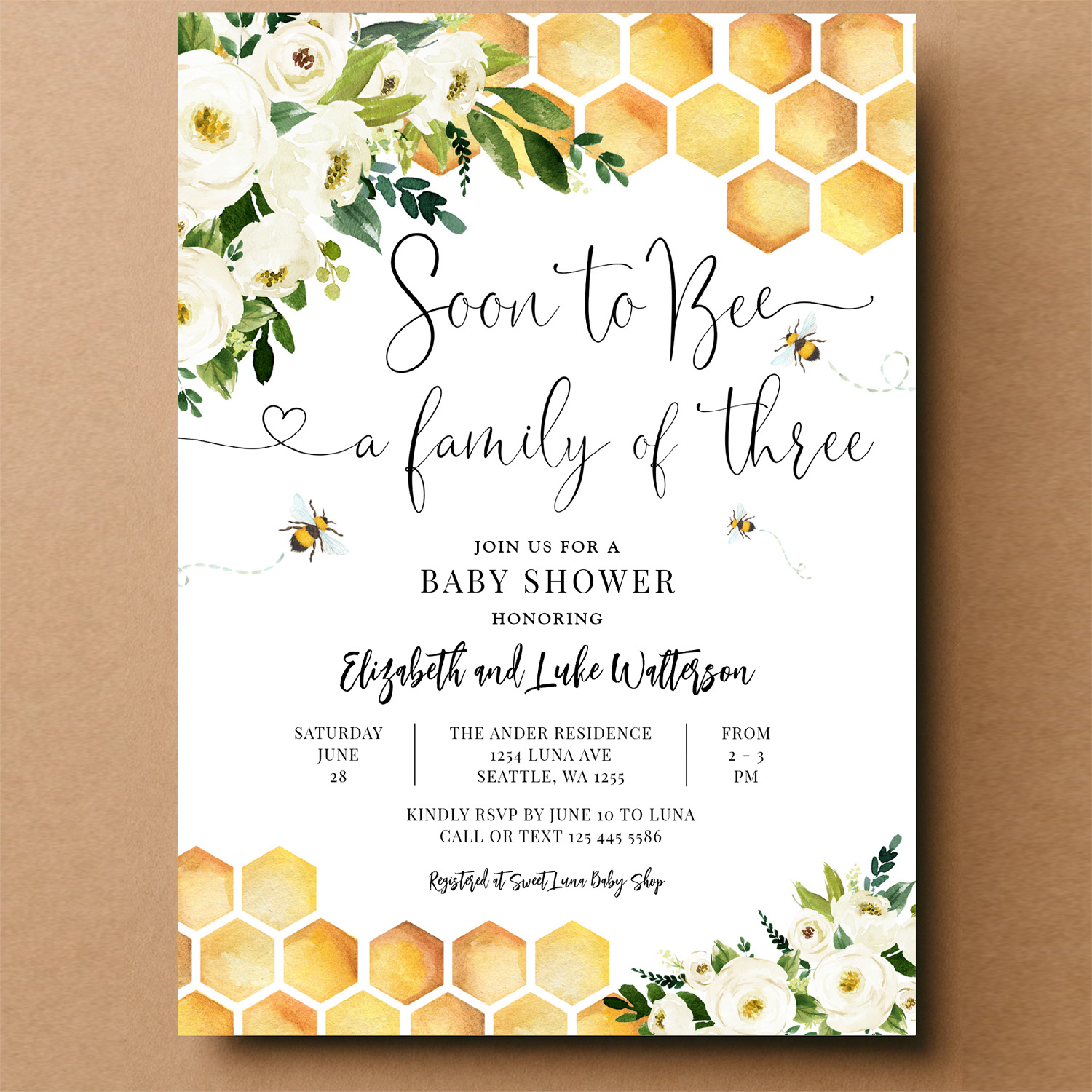 Soon To Bee A Family Of Three Baby Shower Invitation - Image 14
