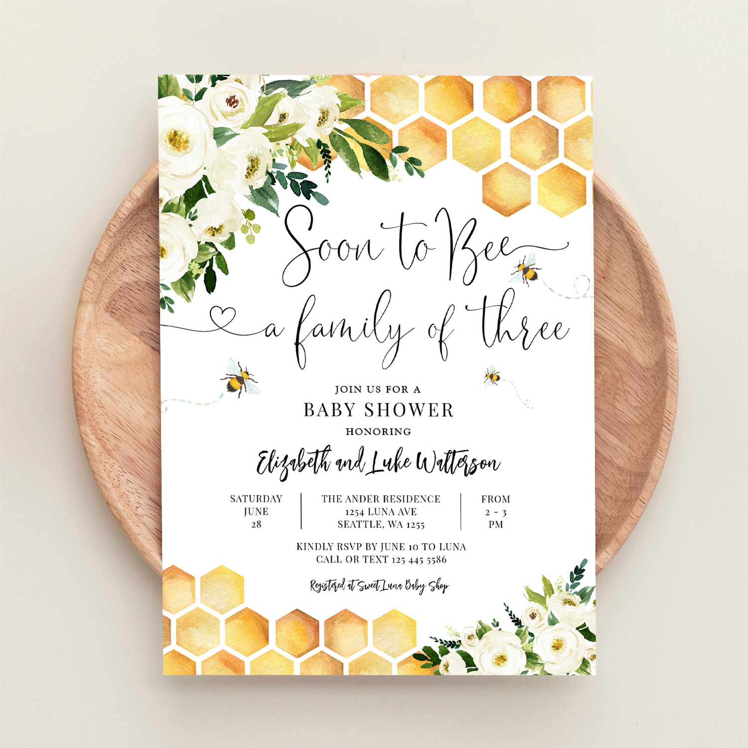 Soon To Bee A Family Of Three Baby Shower Invitation - Image 7