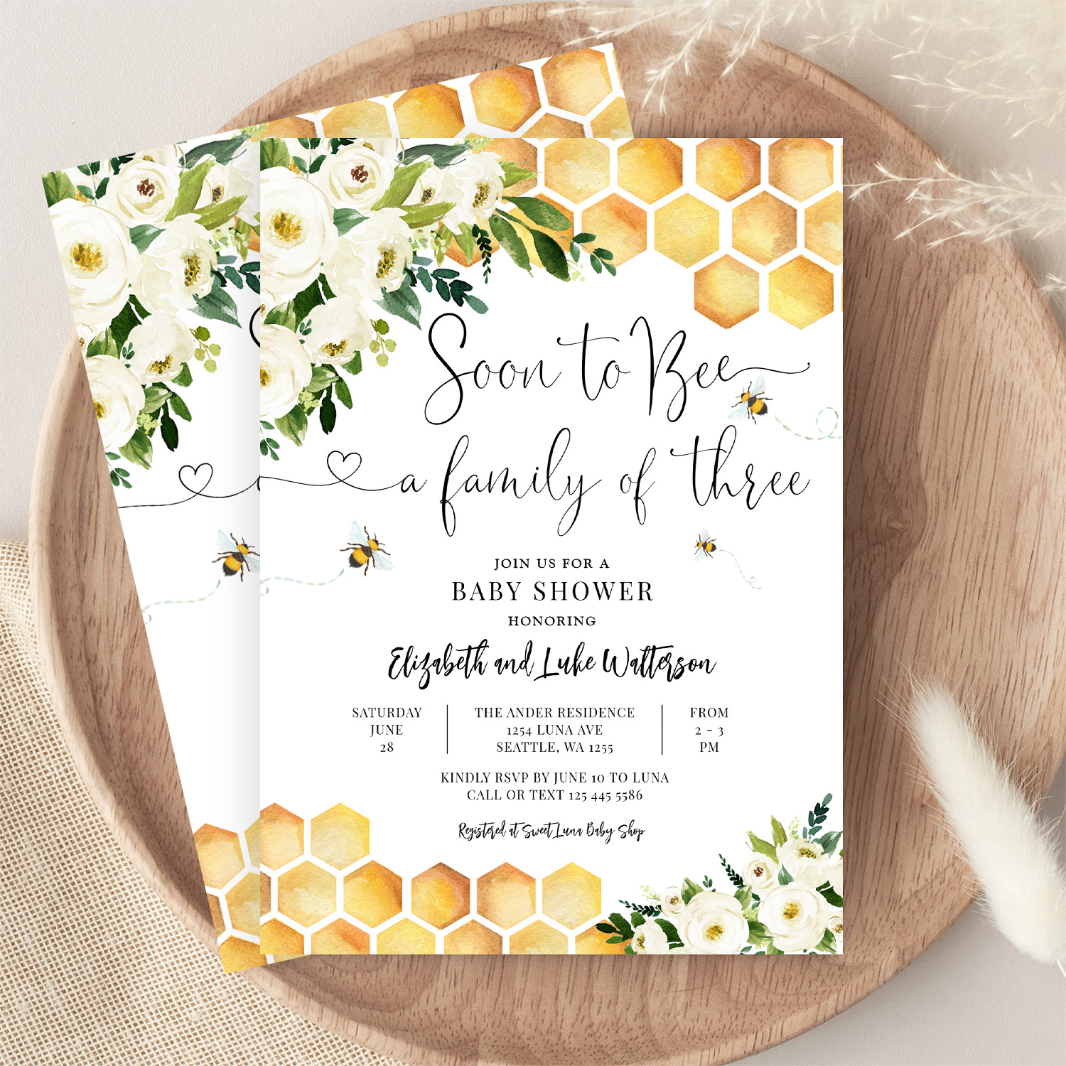Soon To Bee A Family Of Three Baby Shower Invitation - Image 9