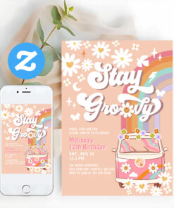 Stay Groovy Hippie 70S Retro 1st Birthday Invitation