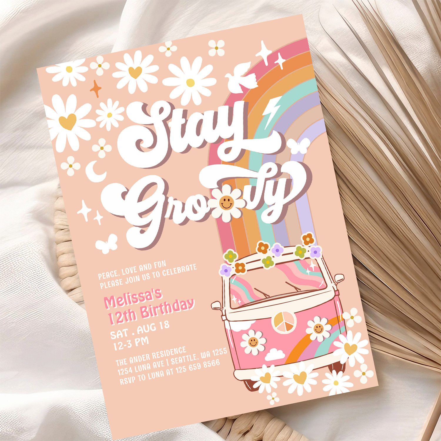 Stay Groovy Hippie 70S Retro 1st Birthday Invitation - Image 10