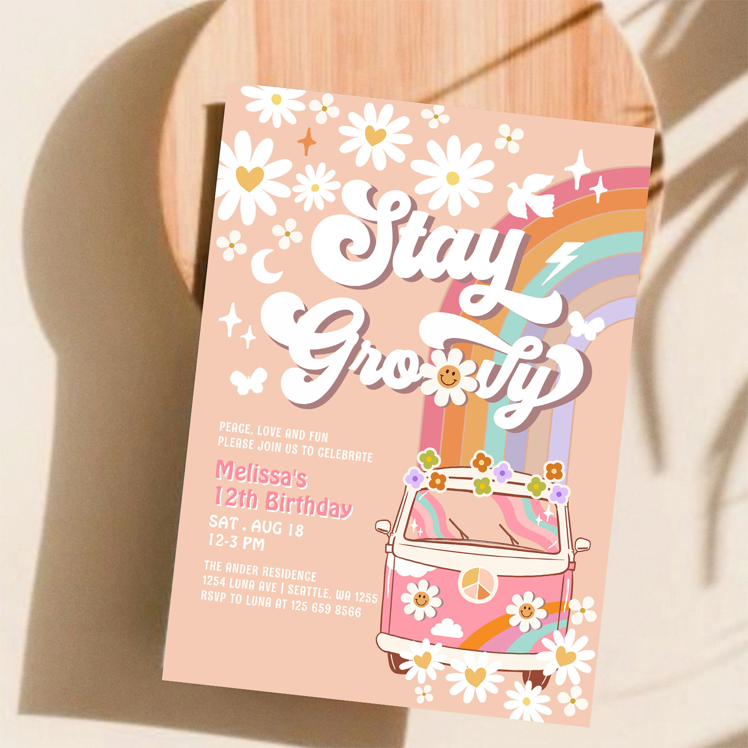 Stay Groovy Hippie 70S Retro 1st Birthday Invitation - Image 11