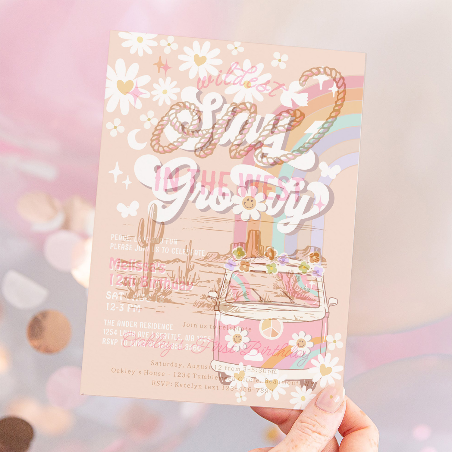 Stay Groovy Hippie 70S Retro 1st Birthday Invitation - Image 12