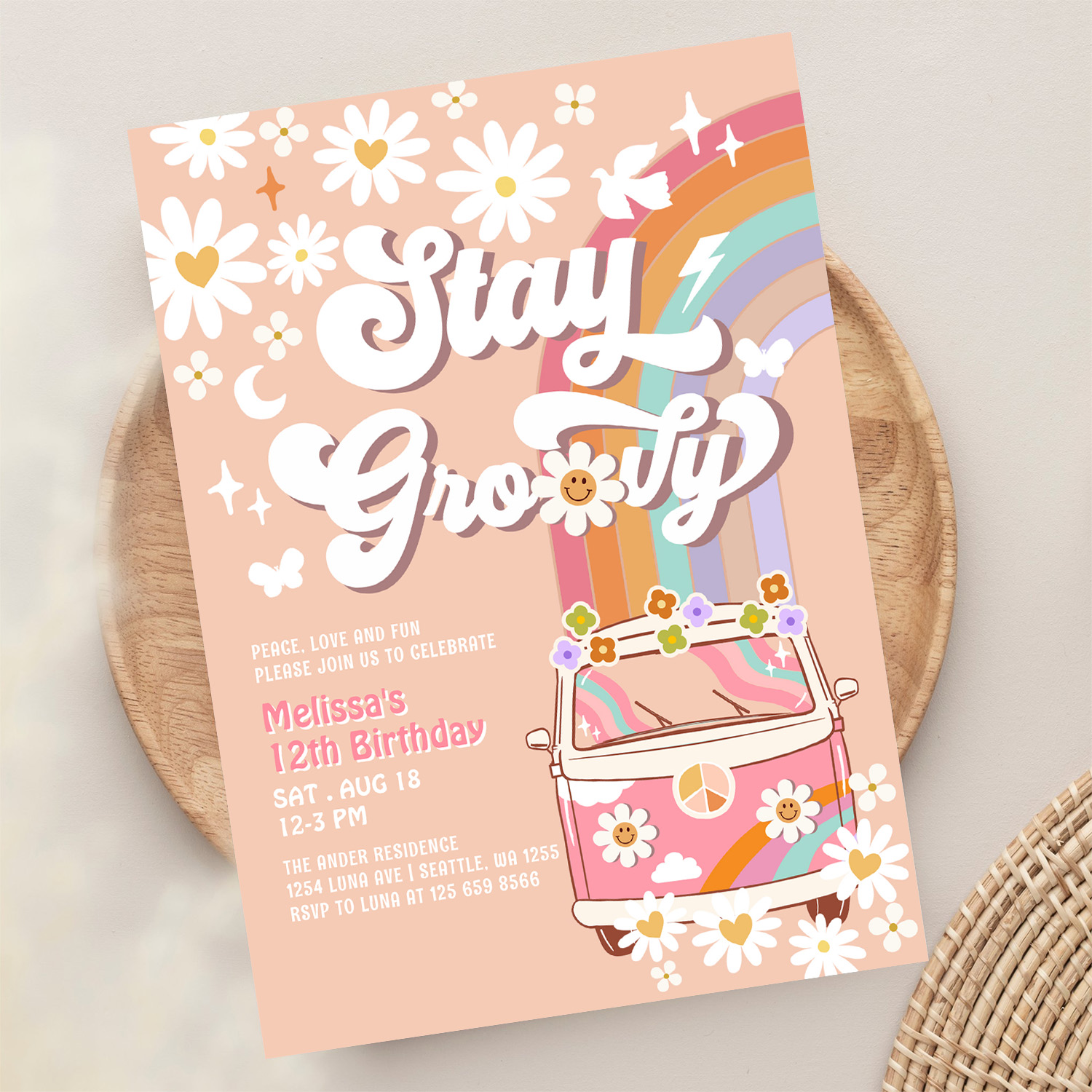 Stay Groovy Hippie 70S Retro 1st Birthday Invitation - Image 13