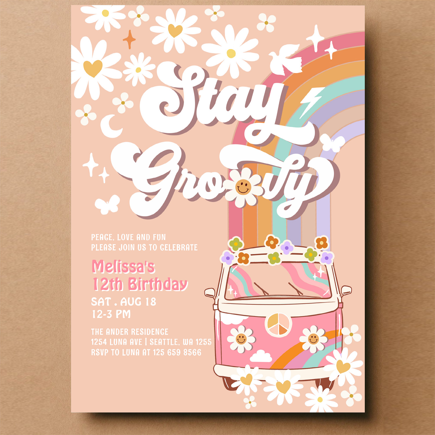 Stay Groovy Hippie 70S Retro 1st Birthday Invitation - Image 14