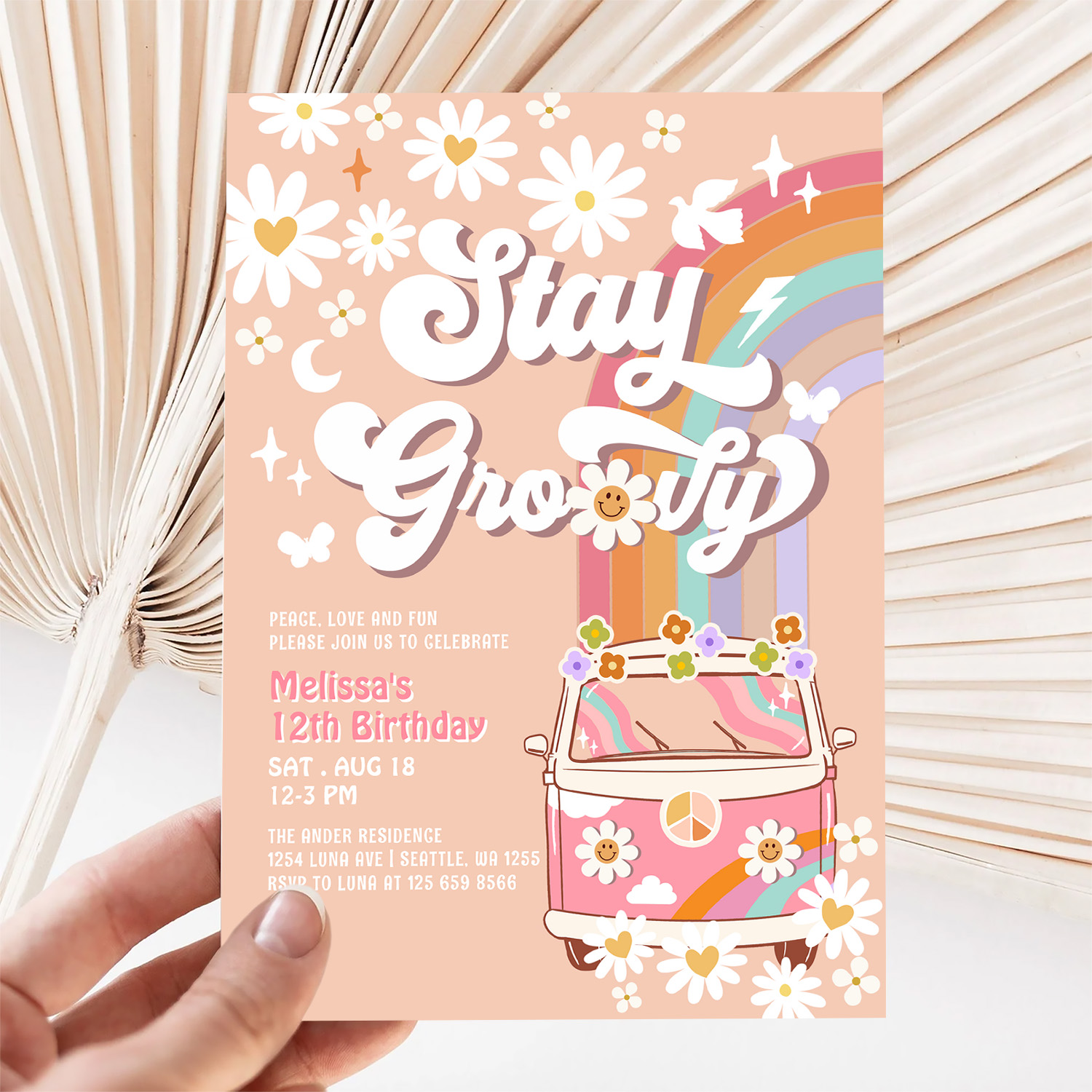Stay Groovy Hippie 70S Retro 1st Birthday Invitation - Image 5