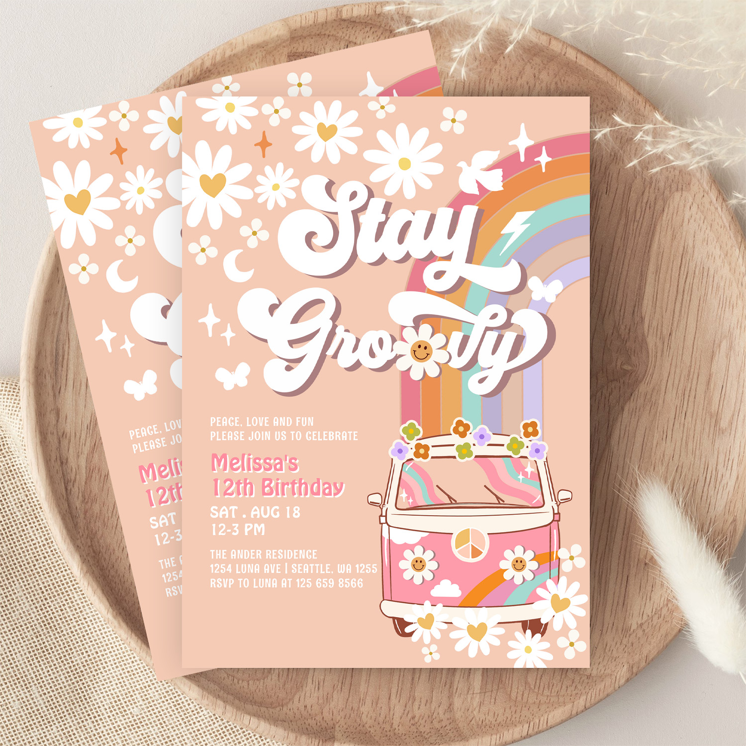 Stay Groovy Hippie 70S Retro 1st Birthday Invitation - Image 9