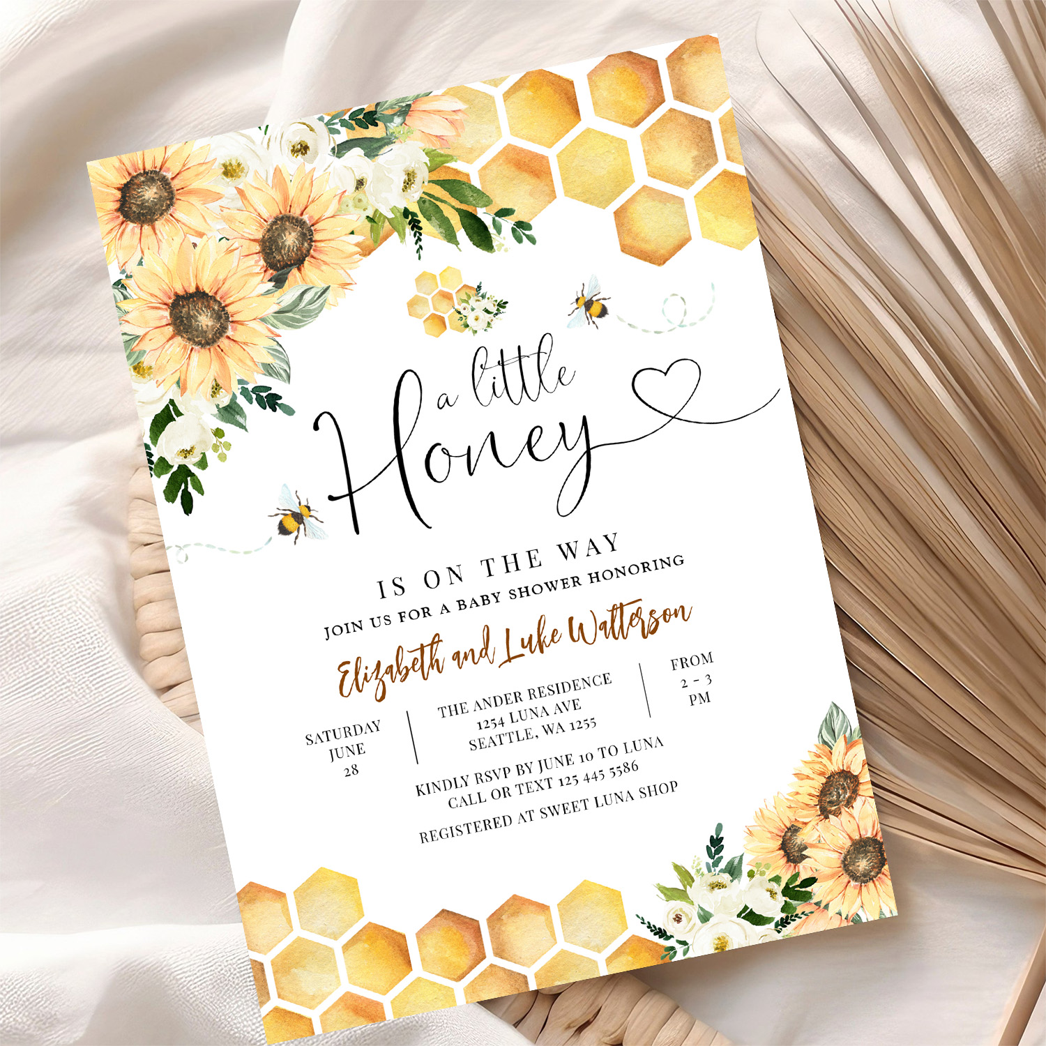 Sunflower Bee A Little Honey Baby Shower Invitation - Image 10