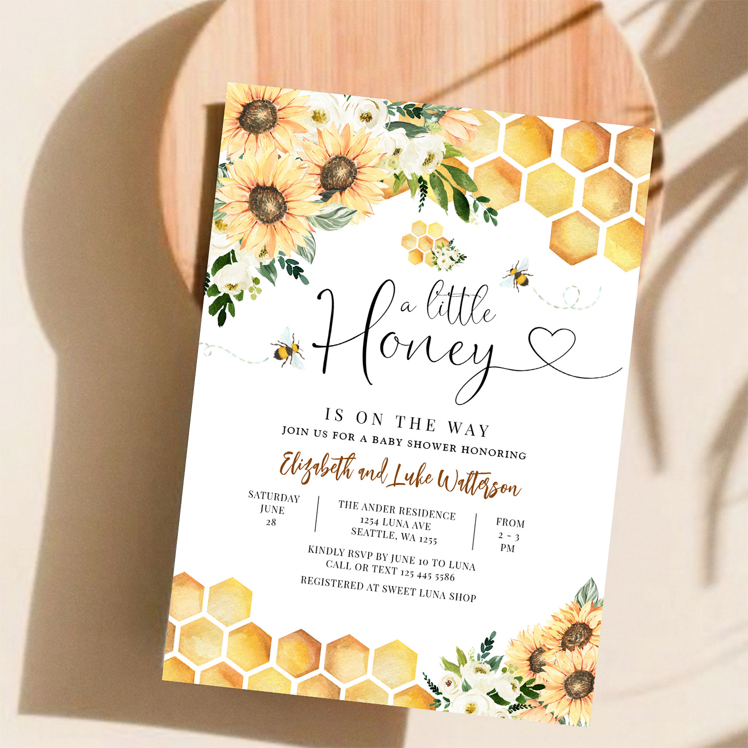 Sunflower Bee A Little Honey Baby Shower Invitation - Image 11