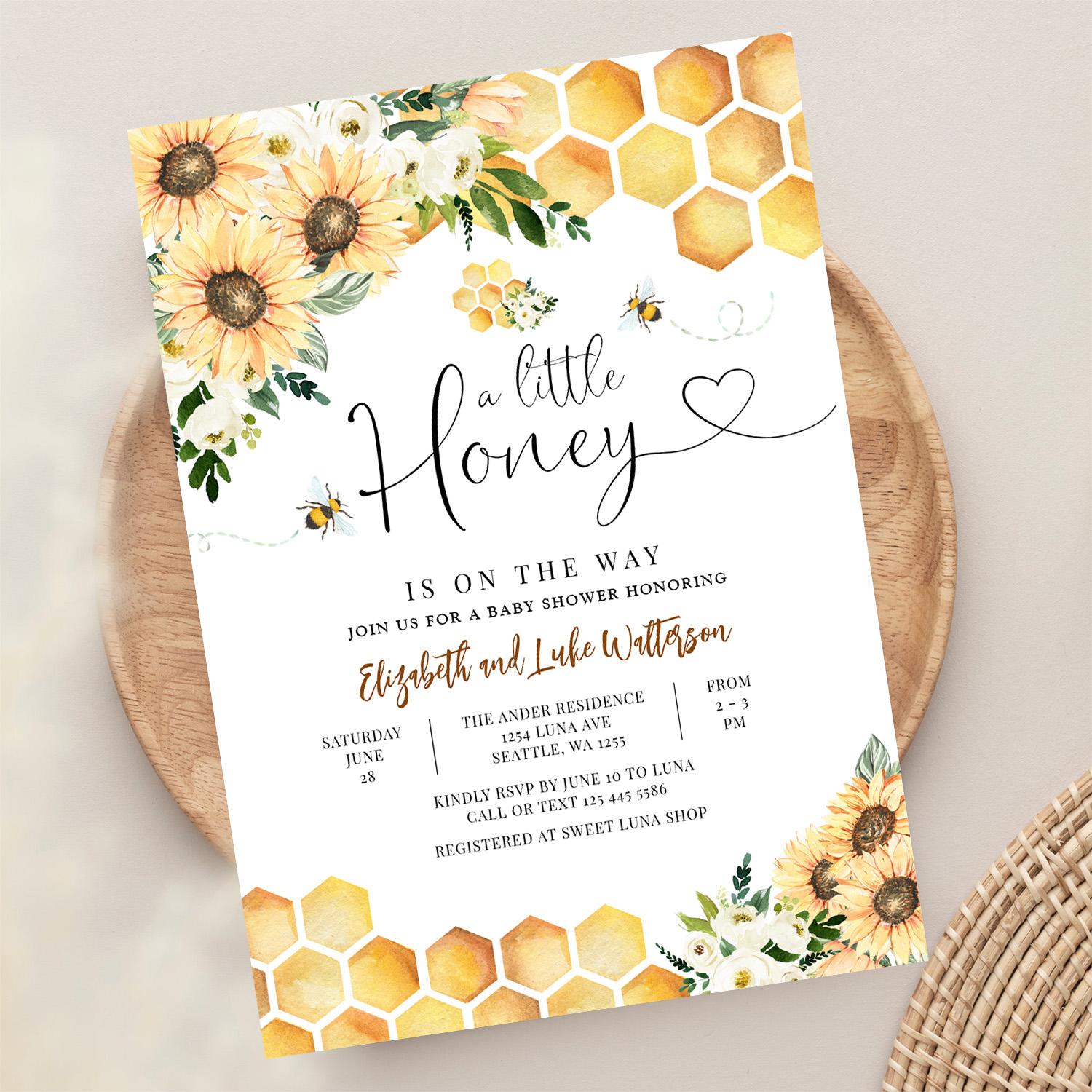 Sunflower Bee A Little Honey Baby Shower Invitation - Image 13