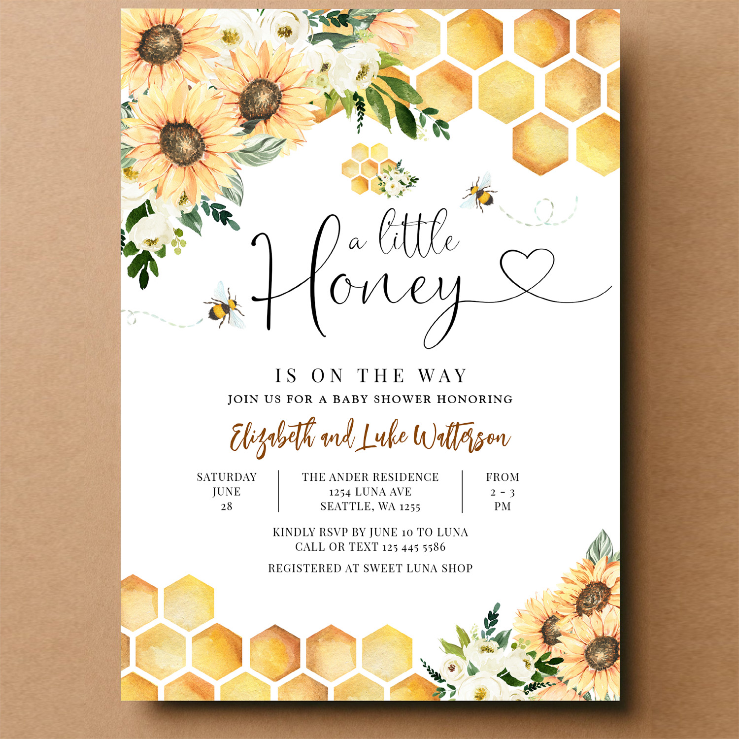 Sunflower Bee A Little Honey Baby Shower Invitation - Image 14