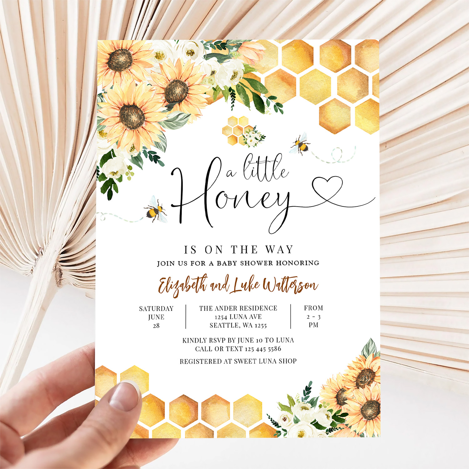 Sunflower Bee A Little Honey Baby Shower Invitation - Image 5
