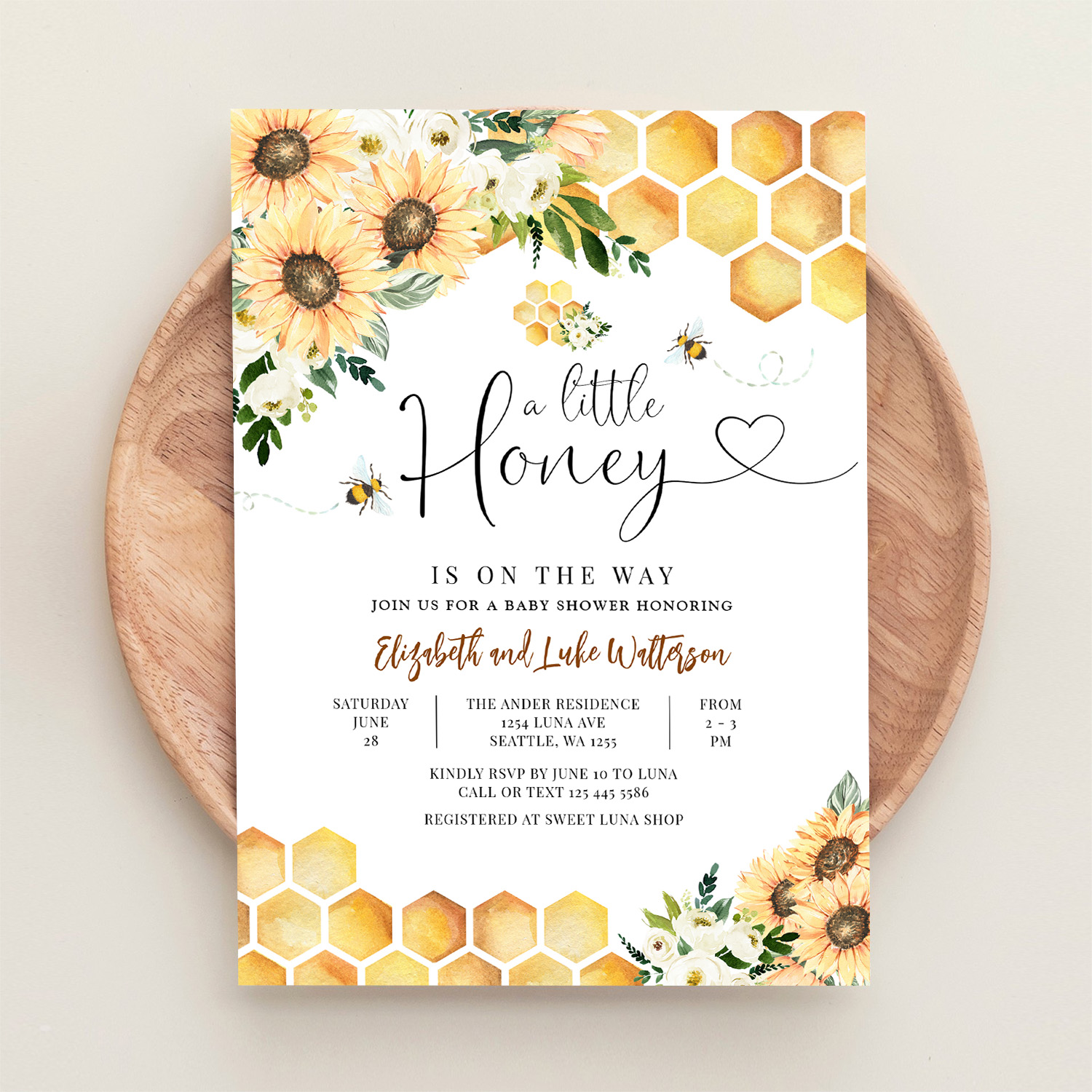 Sunflower Bee A Little Honey Baby Shower Invitation - Image 7