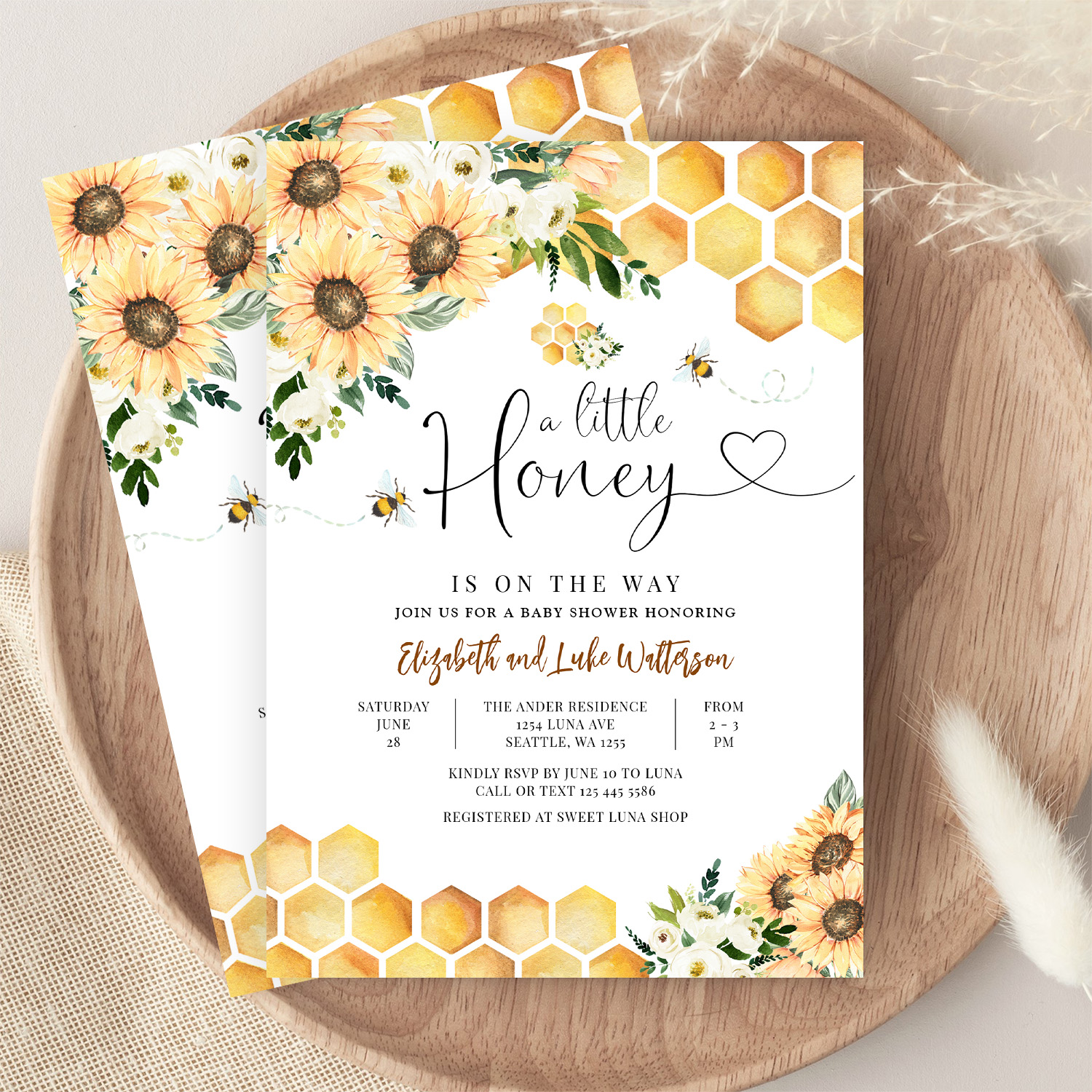 Sunflower Bee A Little Honey Baby Shower Invitation - Image 9