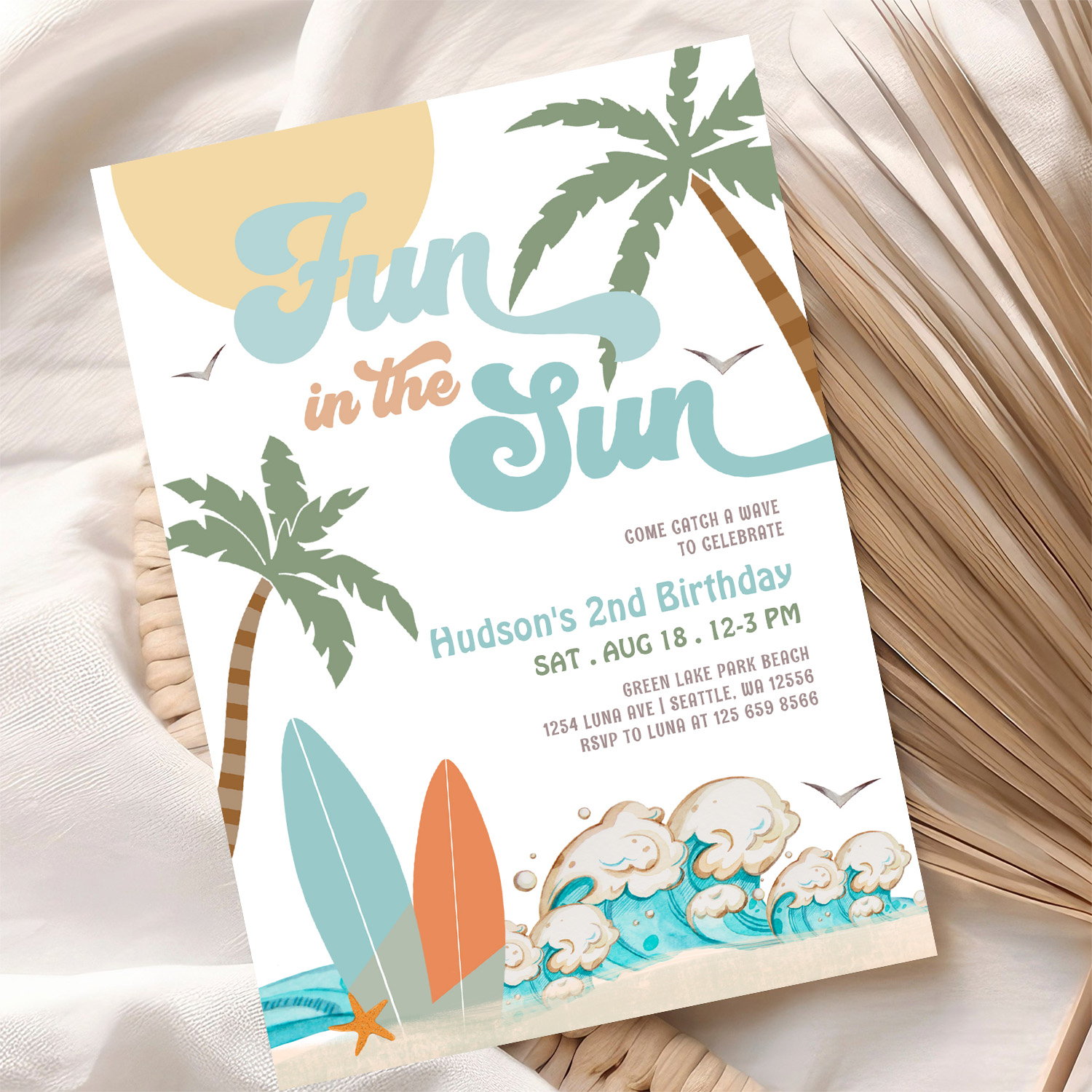 Surf Surfing Fun In The Sun Birthday Beach Party Invitation - Image 10