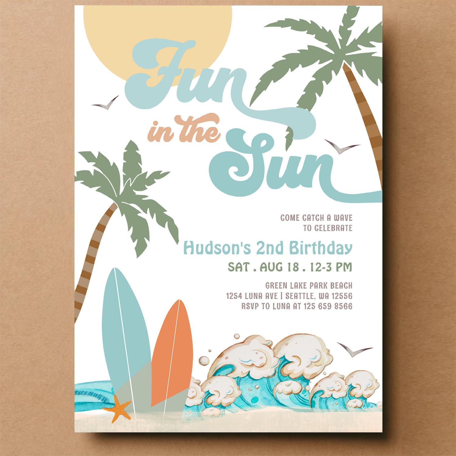 Surf Surfing Fun In The Sun Birthday Beach Party Invitation - Image 14